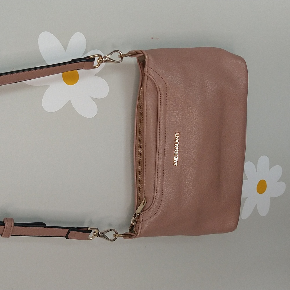 🌻Amelie Galanti Dusky Mauve-y Taupe Genuine Leather Crossbody Bag